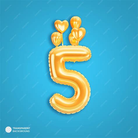 Icona di palloncini numero 5 oro isolata | PSD Gratis