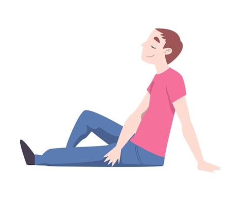 Jovem sentado no chão e descansando Pessoa relaxada Personagem ...