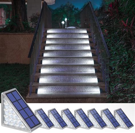 NIORSUN Solar Step Lights,8 Pack Cool White Solar Stair Lights Outdoor ...