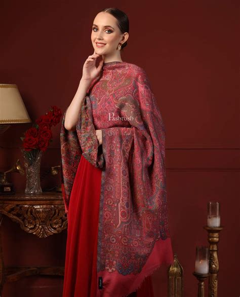 Pashtush Women 100% Pure Wool Woven Kalamkari Weave Shawl With Woolmar ...
