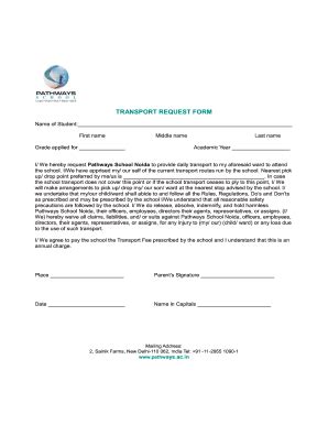 Fillable Online pathways TRANSPORT REQUEST FORM - pathwaysin Fax Email ...