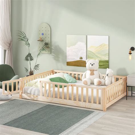 Amazon.com: i-POOK Twin Floor Bed for Children, Sturdy Wood Montessori ...