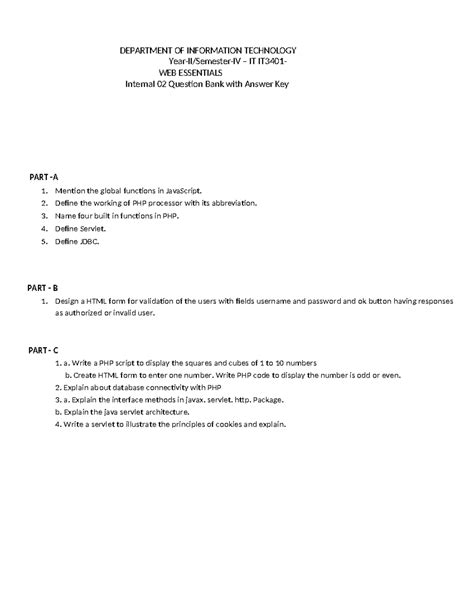 02 Internals IT3401-WEB Esentials - Year-II/Semester-IV – IT IT3401 ...