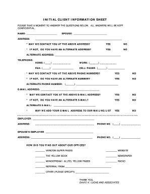 Fillable Online INITIAL CLIENT INFORMATION SHEET - dklucascom Fax Email ...