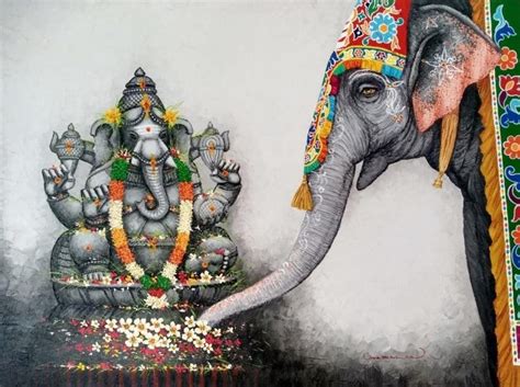 "Ganesha": Steel Grey Mixed Media Painting by Siva Balan | ArtZolo.com
