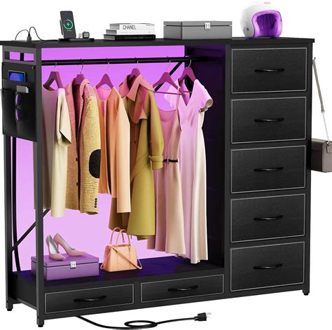 Amazon.com: SZLHANJZ Dresser for Bedroom with Hanging Rack, 7 Drawer ...