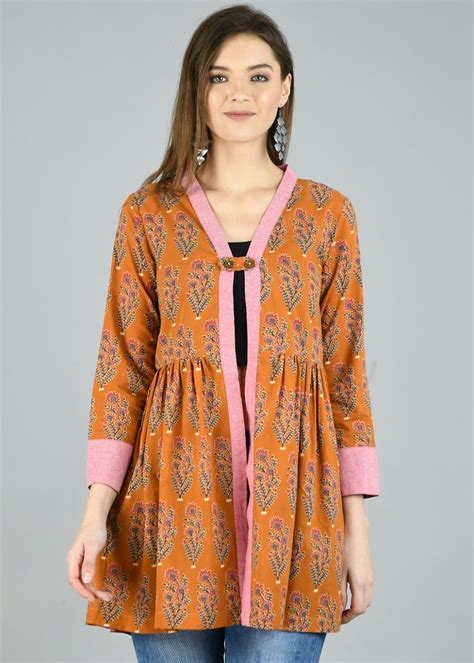 Get Side Pleats & Contrast Trim Detail Printed Shrug at ₹ 649 | LBB Shop