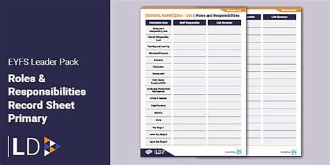 Roles & Responsibilities Editable Record Sheet Primary