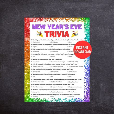 New Years Eve Trivia Game, Printable New Years Party Game, Easy New ...