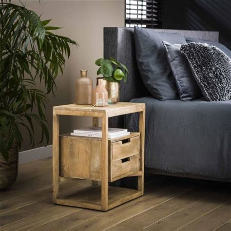 Bedside table Ipswich Solid Mango Wood 2d - Furnwise