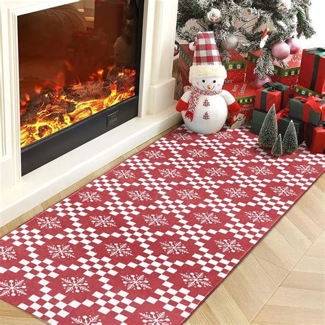 WondRg 2'x6' Red&White Non-Slip, Machine Washable Rugs for Kitchen ...