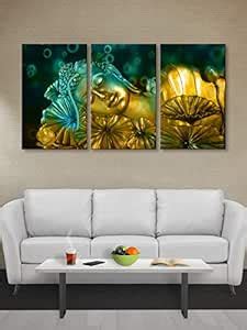 999STORE wooden stretched Golden Flowers and Lord buddha wall painting ...