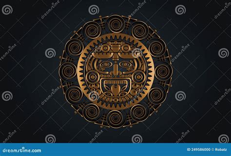 Sacred Mayan Sun God, Aztec Wheel Calendar, Maya Symbols Ethnic Mask In ...