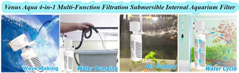 Venus Aqua 4-in-1 Aquarium Filter & Oxygen Pump | Internal Submersible ...