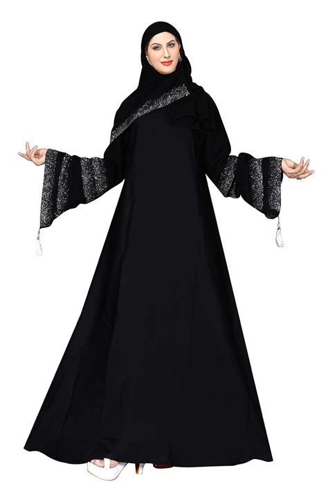 ZEENAT FAB Women's Nida Burqa with 3 Layer Sleeve (ZB1009, Silver ...