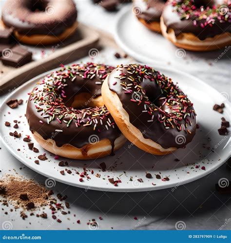 Delicious Chocolate-Dipped Donuts - Irresistible Treats Stock ...
