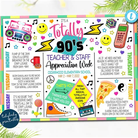 80s 90s Theme Teacher Appreciation Week Itinerary, Retro Throwback Old ...