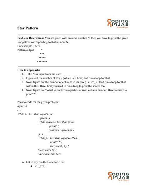 6.1 Code Star Pattern Hint - Star Pattern Problem Description: You are ...