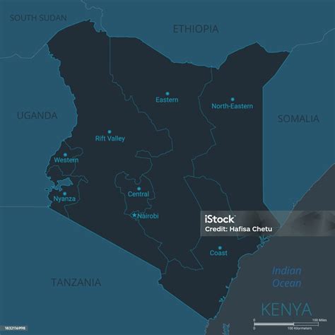 Kenya Map High Detailed Vector Map Of Kenya With Countries Capital Cities Names Borders Water ...