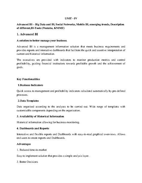 U4 & U5@Advanced BI - Dwbi - UNIT - IV Advanced BI – Big Data and BI ...