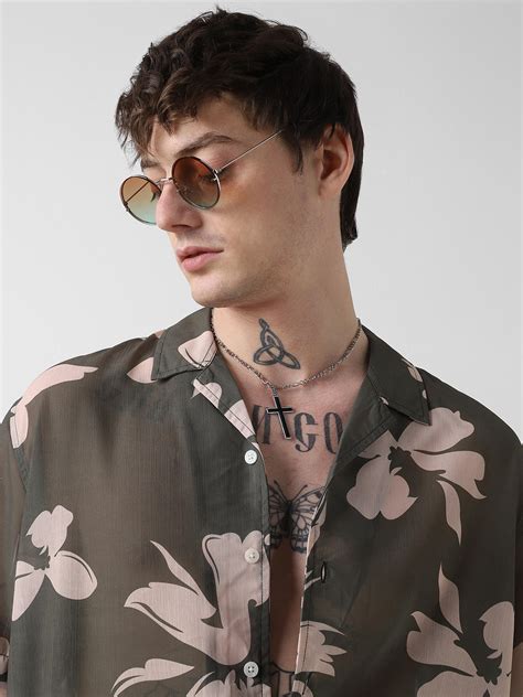 Floral Artistry Olive Oversized Chiffon Shirt – Vastrado