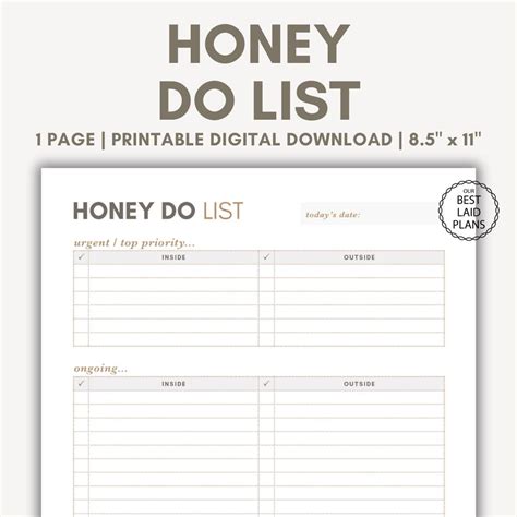 Honey Do List Printable, Honey Do List PDF, Honey Do List Template ...
