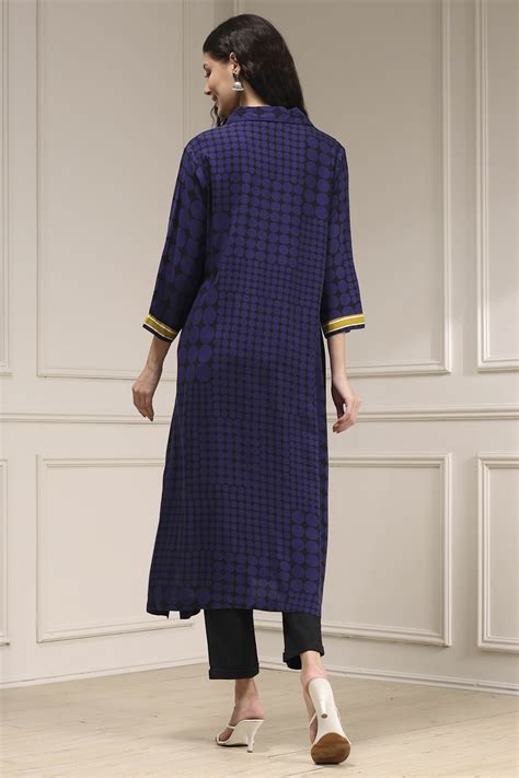 Buy Indigo Blue Printed Straight Kurta Online at Biba India