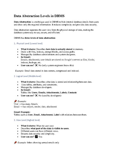 DBMS Data Abstraction Levels: Understanding Schema Views - Studocu