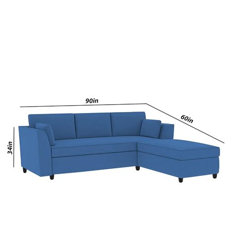 CASALIVING Blustin RHS 4 Seater L Shape Sofa Set for Living Room (Blue
