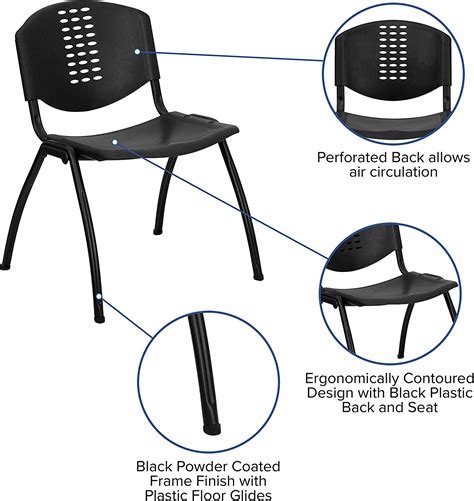 Buy EMMA + OLIVER Black Plastic Office Side Stack Chair with Oval ...