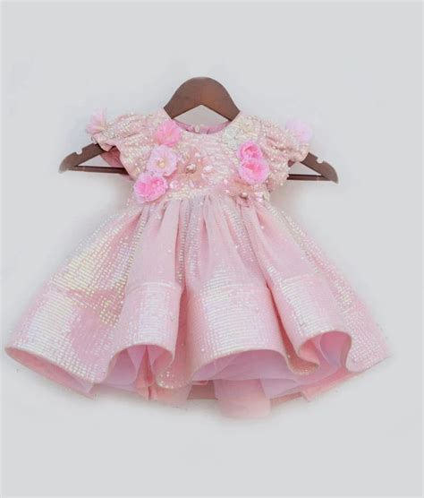 Pink 3D Sequence Frock – FayonKids