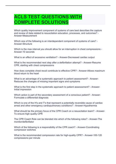 ACLS TEST QUESTIONS WITH COMPLETE SOLUTIONS - ACLS - Stuvia US