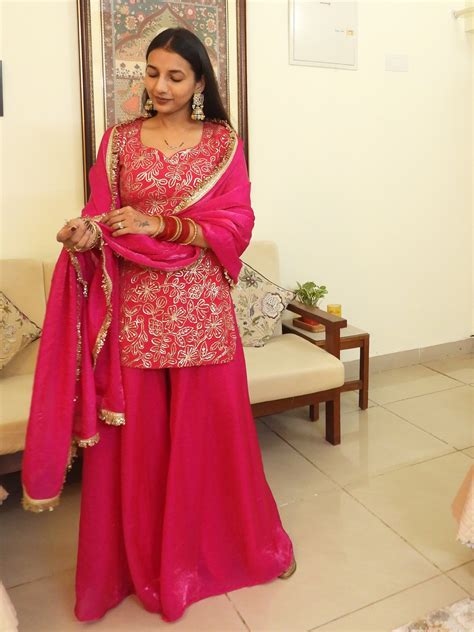 #MBA2051 Pure Chinon silk sharara set- pink – Merakibyanchal