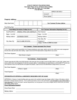 Utility Service Transfer Form - Blank Fillable Template | Fill Out ...
