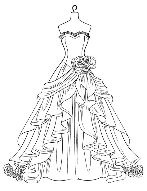 49 Stunning Dress Coloring Pages For Kids And Adults - Our Mindful Life