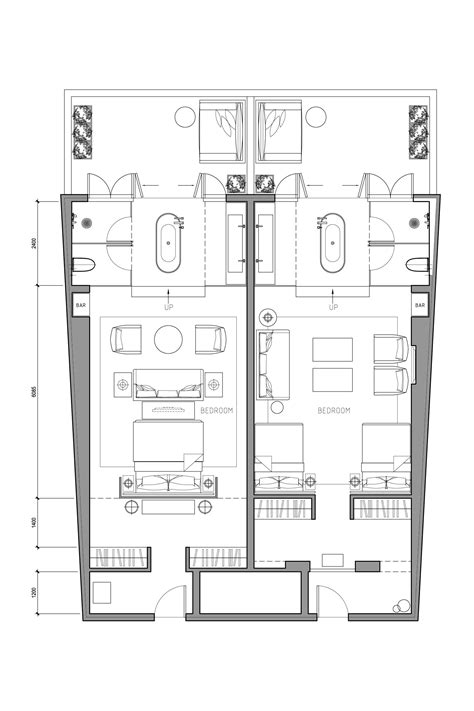 Hotel Plan with Two Separate Rooms