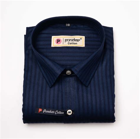 Navy Blue Color vertical Cotton stripe Shirt For Men – Punekar Cotton