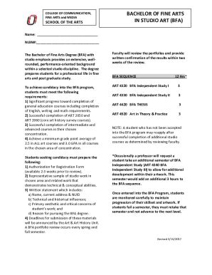 Fillable Online Bachelor of Fine Arts in Studio ArtArt and Art History ...