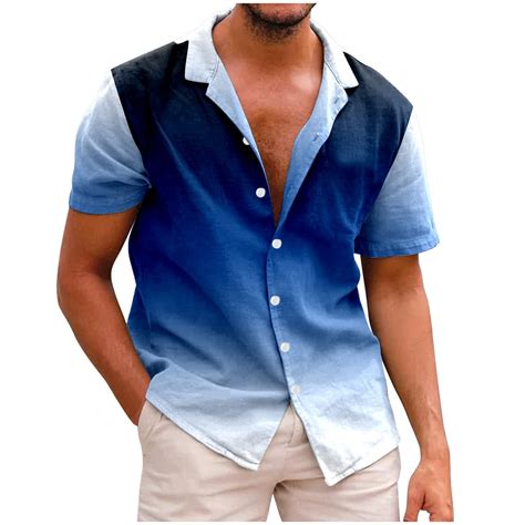 GHSOHS Mens Dress Shirts Summer Dress Shirts for Men Dark Blue Striped ...