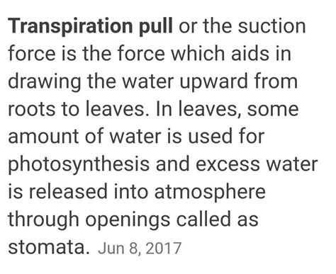 describe transpiration pull - Brainly.in