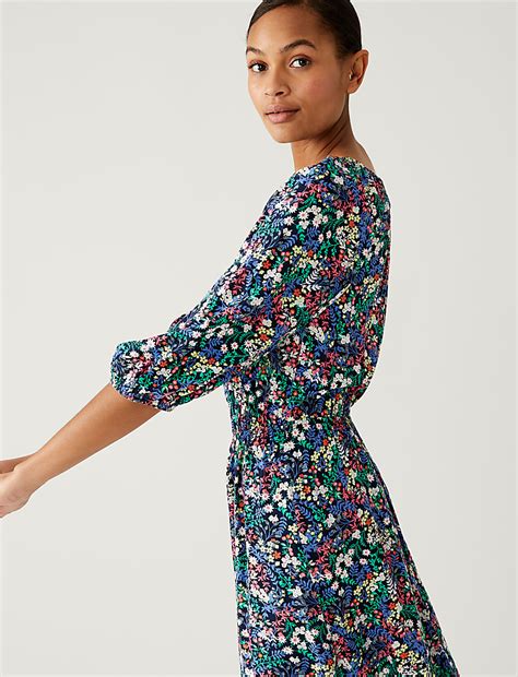 Buy Printed Square Neck Midi Tea Dress at Marks & Spencer