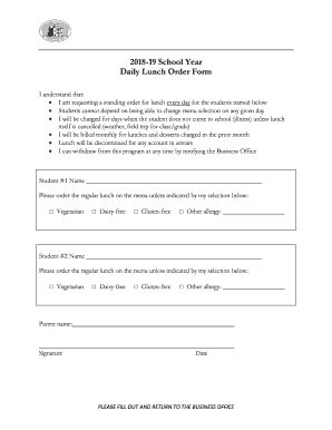 Fillable Online School Lunch Application - Food and Nutrition ...