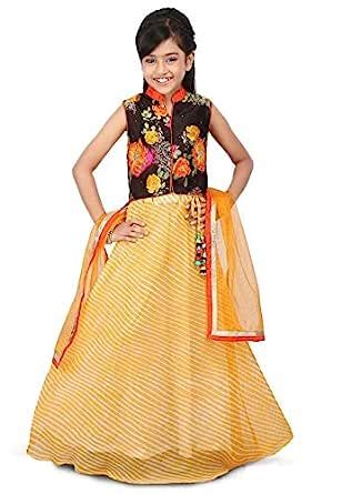 Buy Niwai Yellow Lehariya Lehenga And Black Choli For Girls.(2-3 Years ...