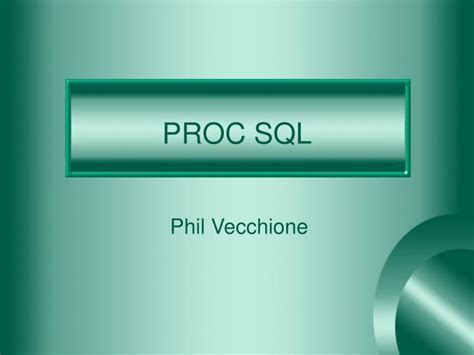 Proc SQL 的图像结果