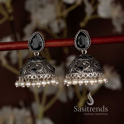 Oxidised Peacock Motif Teardrop Jhumka Earrings – Sasitrends