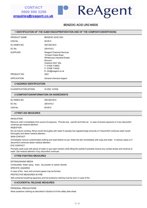 BENZOIC ACID LRG MSDS