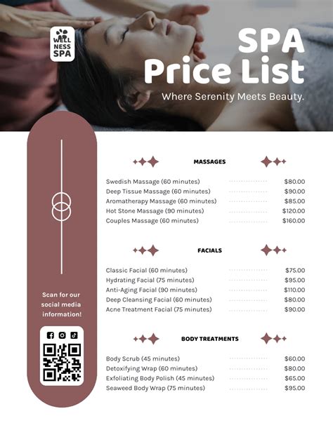 Red White SPA Price List Template - Venngage