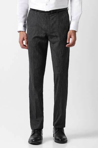 Buy Men Charcoal Textured Slim Fit Trousers Online - 40056691 | Van Heusen
