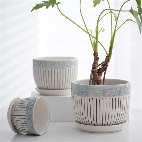 Garden Art Ceramic Indoor Planter Pots in White and Grey Colour ...