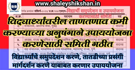विद्यार्थ्यांवरील ताणतणाव कमी करण्याच्या अनुषंगाने उपाययोजना करणेबाबत ...